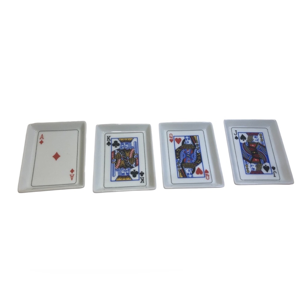Vintage Boston Warehouse Trading Corp. Porcelain Playing Card Trinket Trays 2004